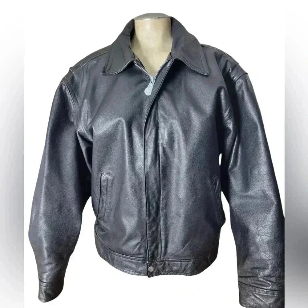 Collector Nothing Else is Pepsi black full zipper oversized leather jacket L&XL